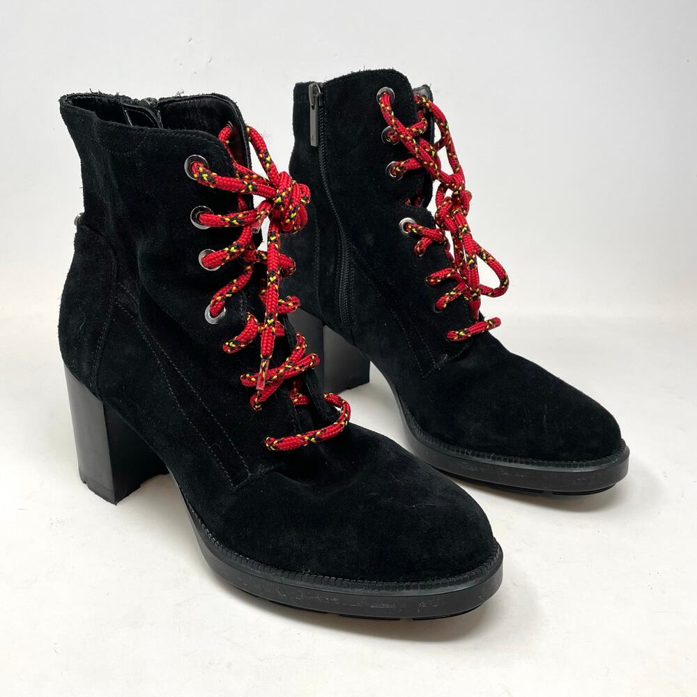 Aquatalia Isotta Black Suede Waterproof Block Heel Lug Ankle Booties Boots 9.5